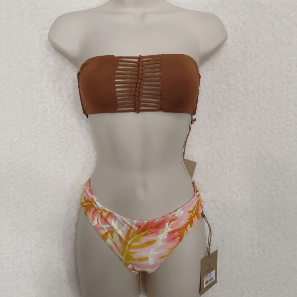 Stone Fox Swim Brown Rawhide The Inez Bikini Top/Roca Bottom Hot Tropix X-Small